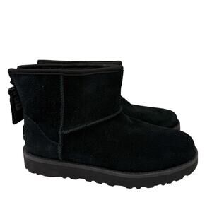 UGG Classic Mini Boots sz 6 Bow Tie Back Shearling Suede NEW #M146